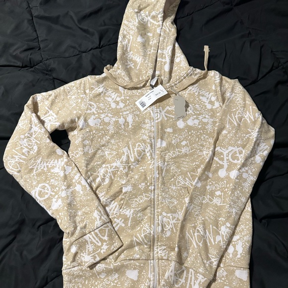 Stussy Khaki Splatter Graphic Hoodie - Picture 1 of 4